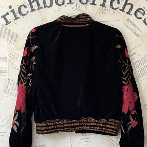 Anthropologie Floral Bomber Jacket Zipper Black Red - Picture 6 of 6